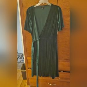 Elegant Green velvet semi-Wrap Dress